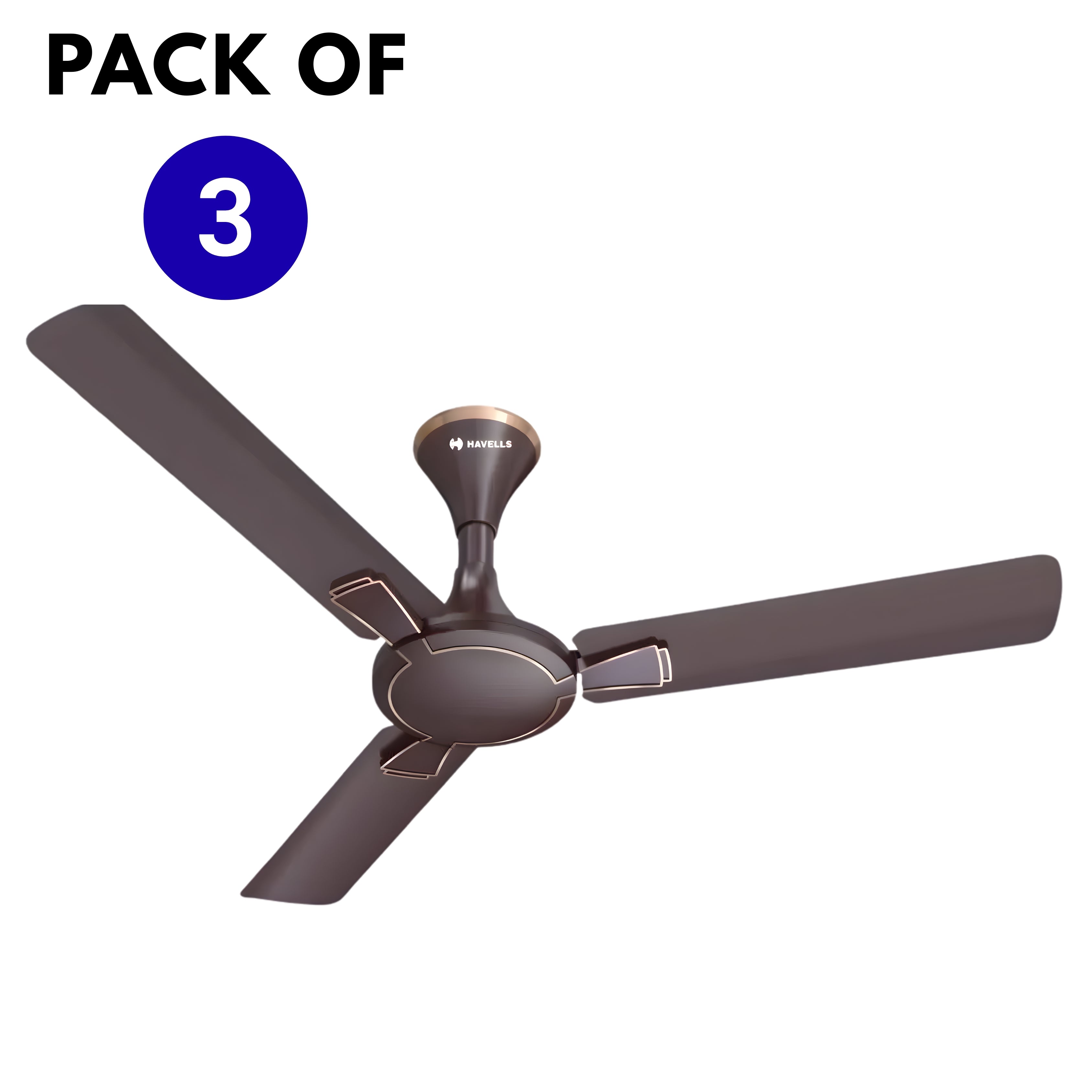 Havells Milor 1200mm Ceiling Fan (Pack of 3) Dusk Brown | 100% Copper Motor | 2 Year Warranty (Copy)