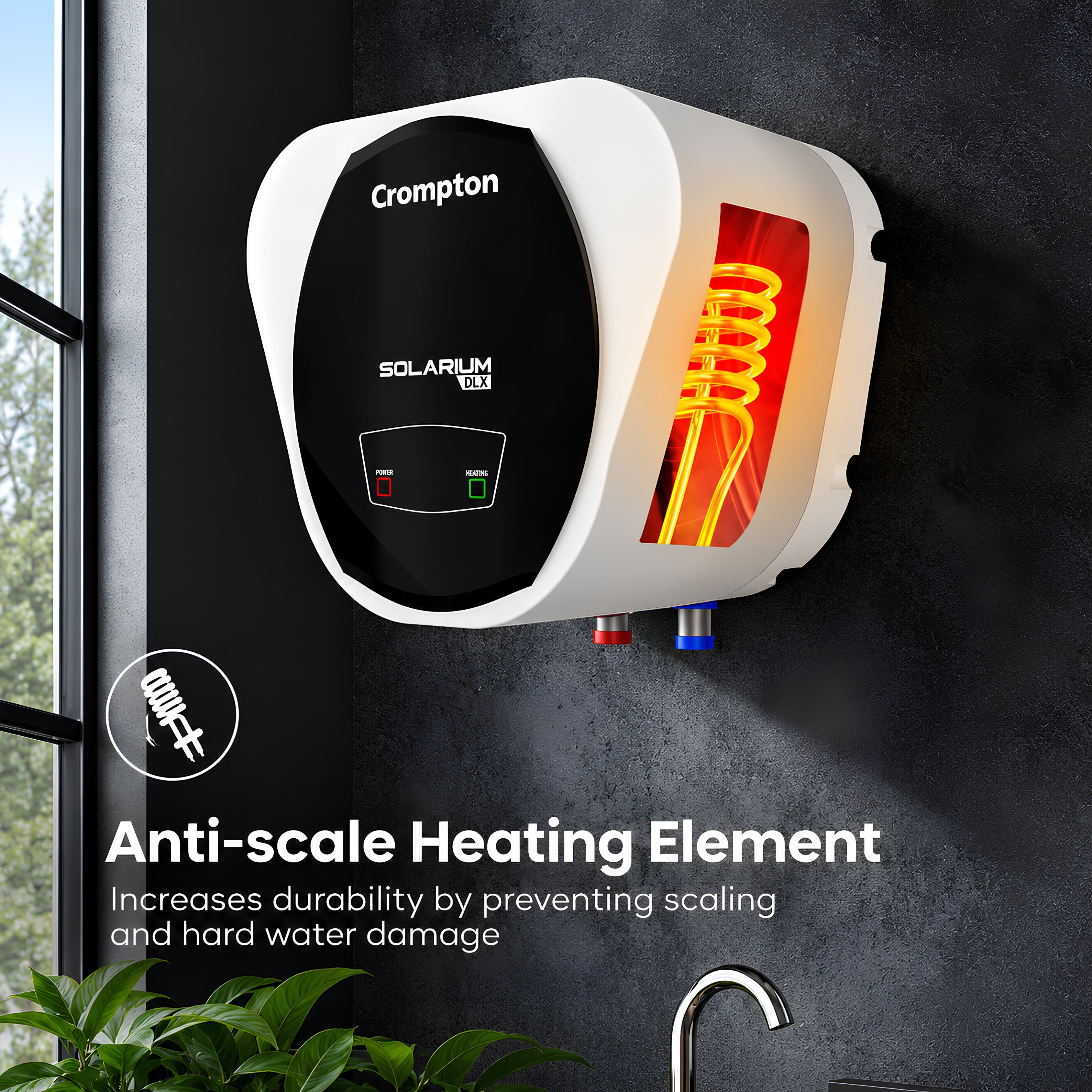 Crompton Solarium DLX 15L 5 Star Water Heater | 2000W Storage Geyser | Glassline Tank | 8 Bar Pressure | 3-Level Safety | 8-Year Tank Warranty | Free Pipe & Installation | White