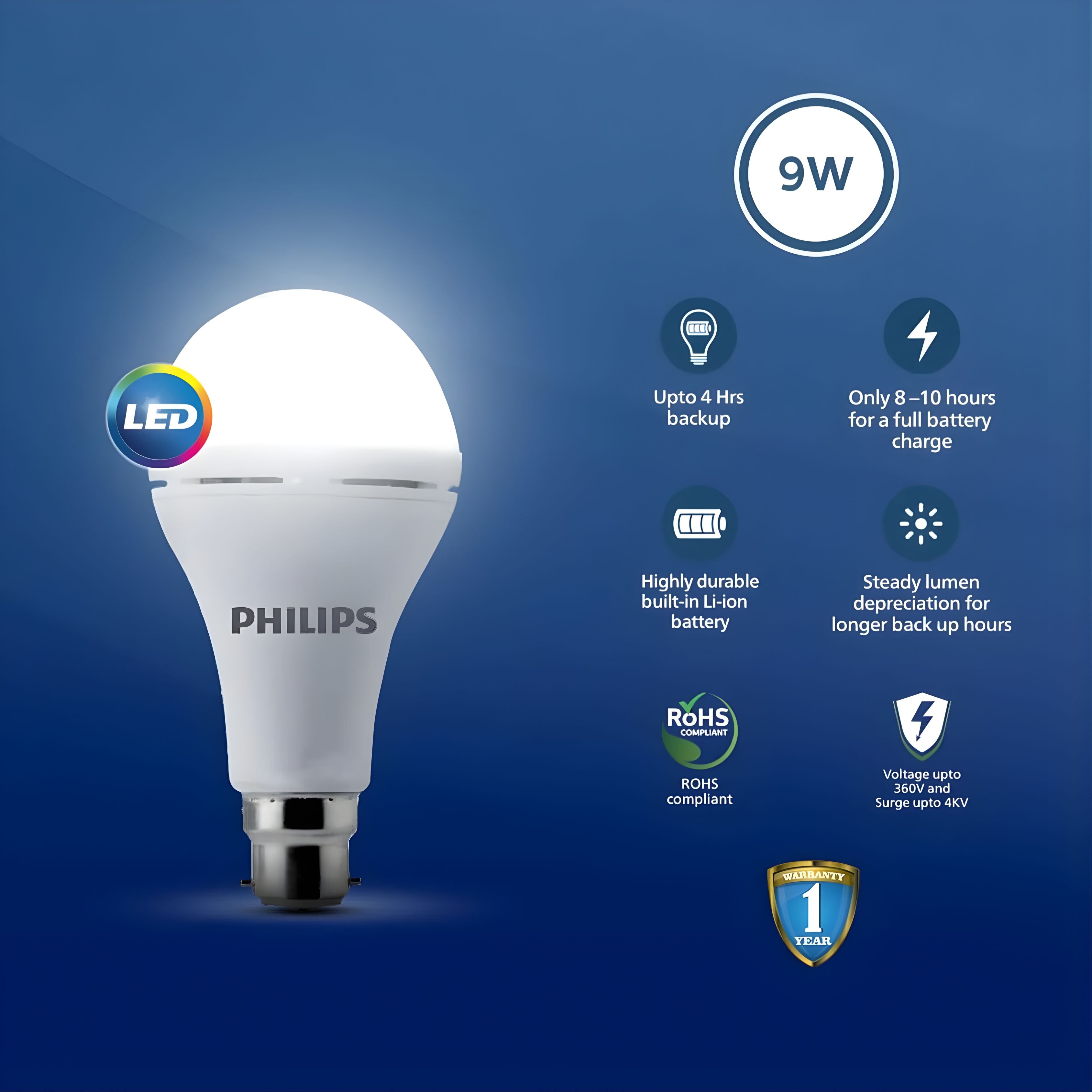 Philips Stellar Bright Emergency Inverter LED Bulb B22
