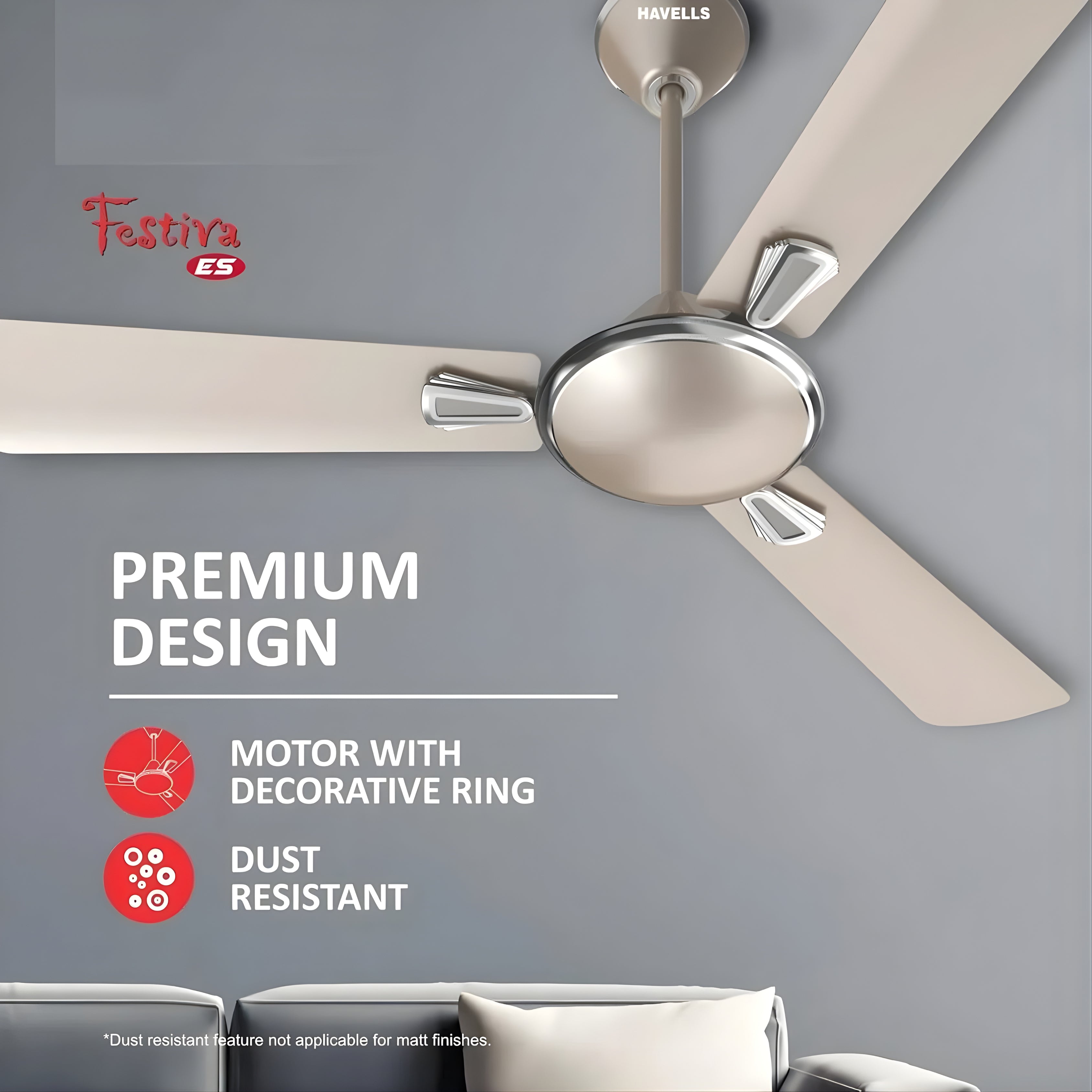 Havells Festiva 1200mm Dust Resistant Ceiling Fan Gold Mist – High Speed Copper Motor Decorative Fan