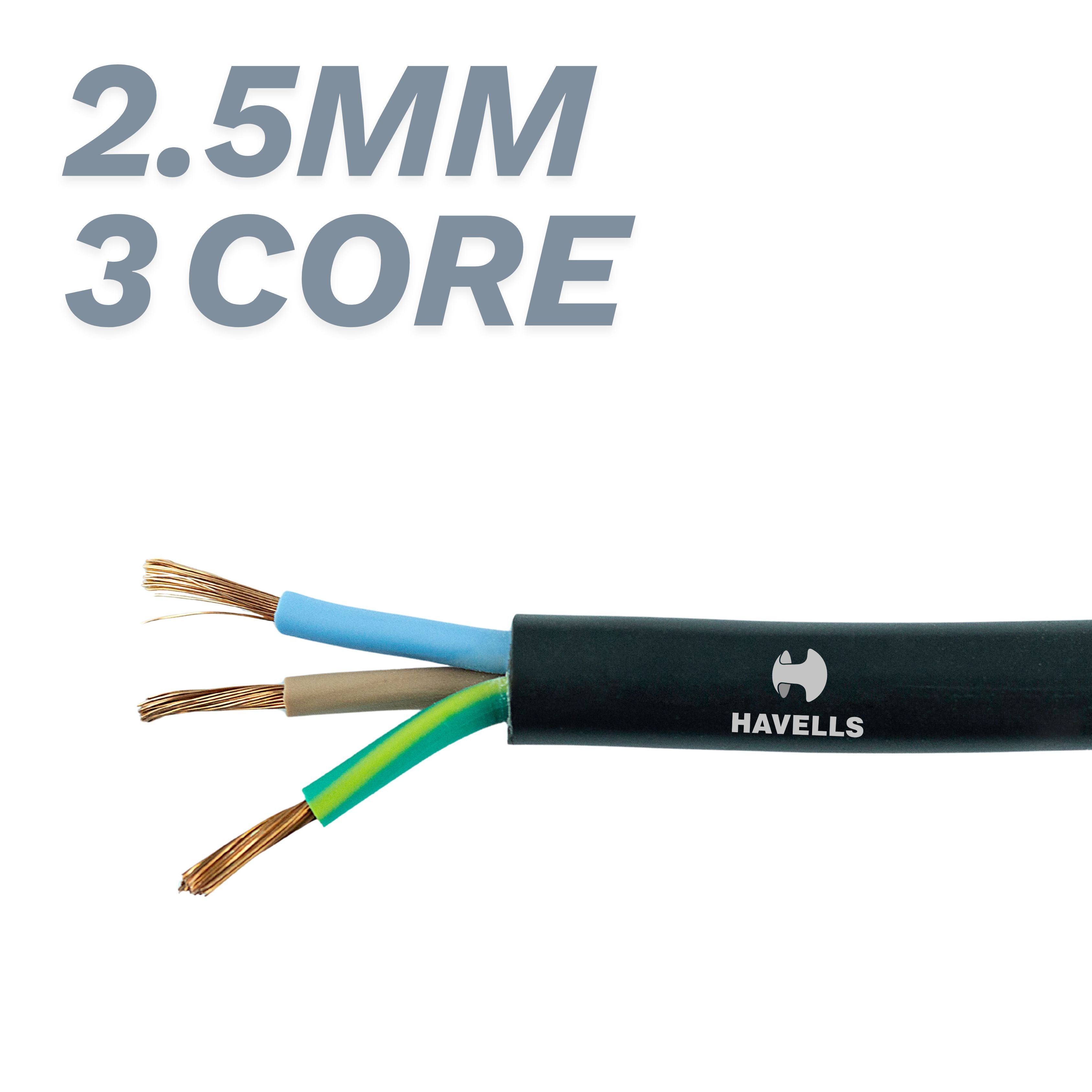 Havells 3 Core 2.5 Sq.mm Wire – Heavy Duty Flexible Cable