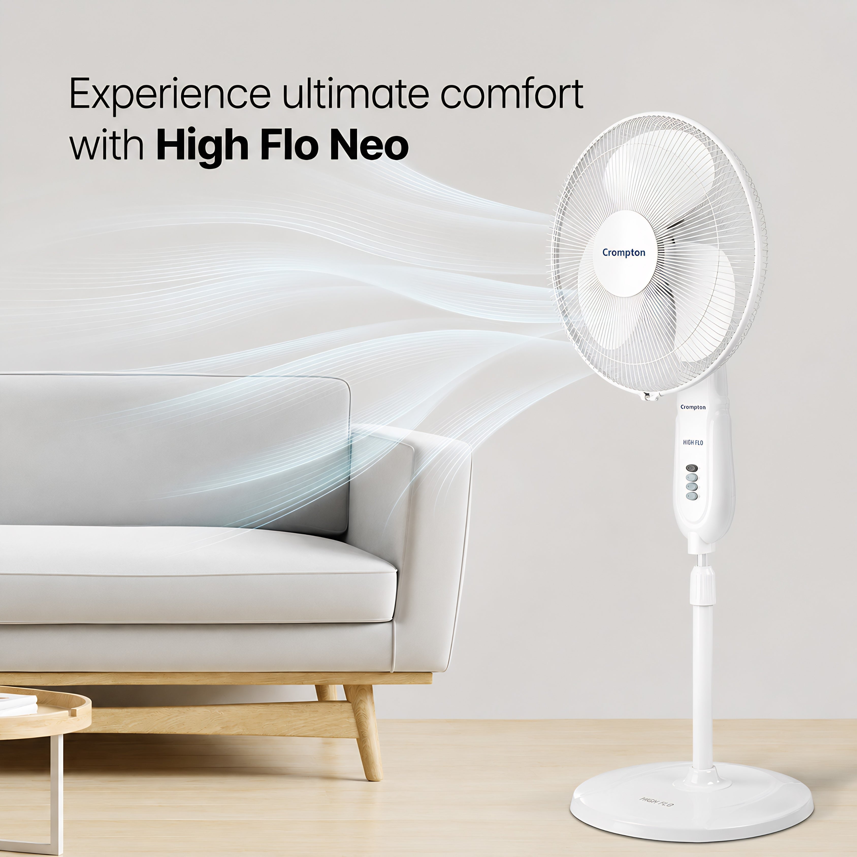 Crompton Hiflo 400mm Pedestal Fan | 1350 RPM | 75 CMM Air Delivery | 50W Power | Adjustable Height | 3 Blades | 2 Year Warranty