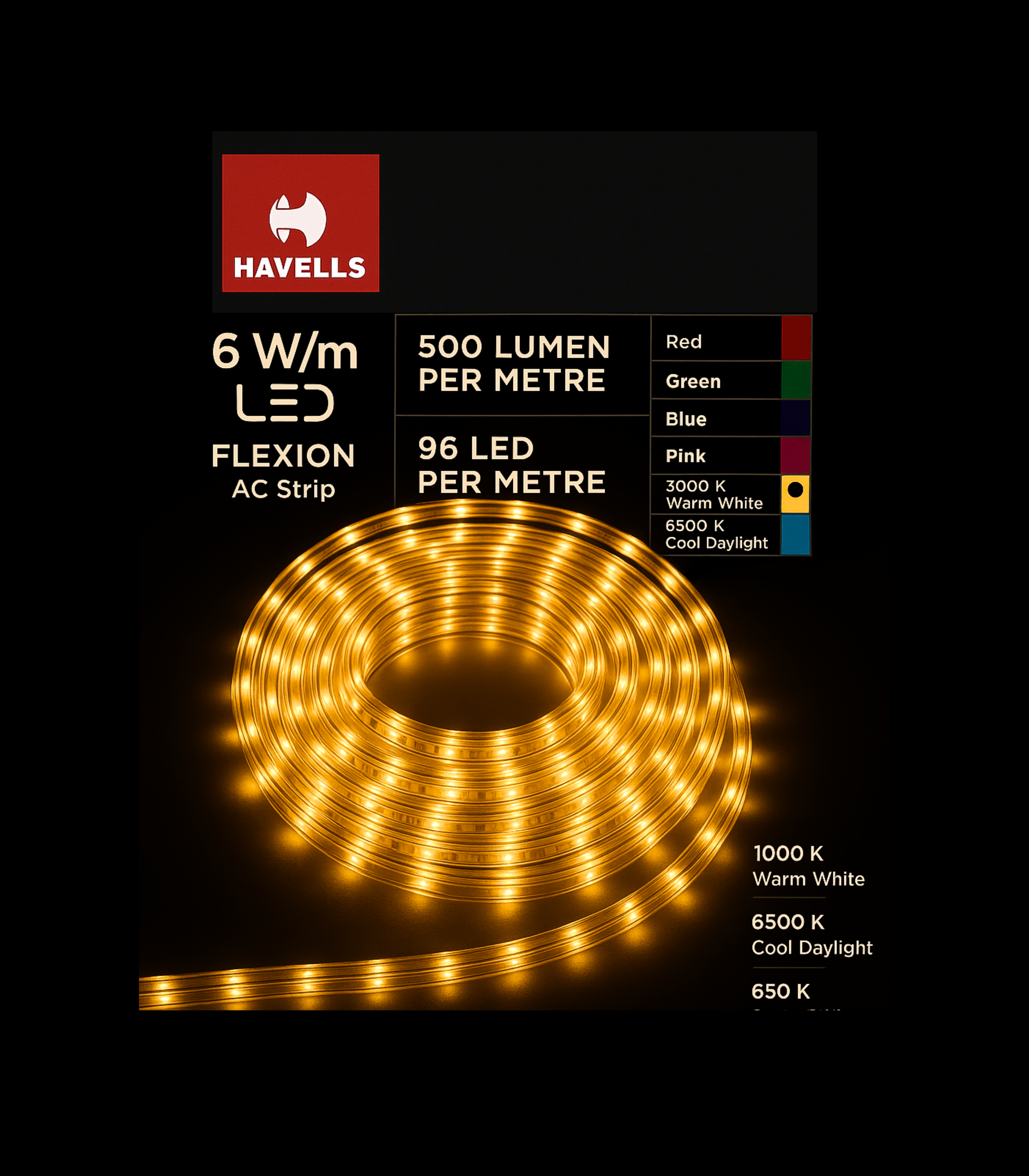 Havells Flexion AC Rope Light – 96 LEDs per Meter ( 50 M )