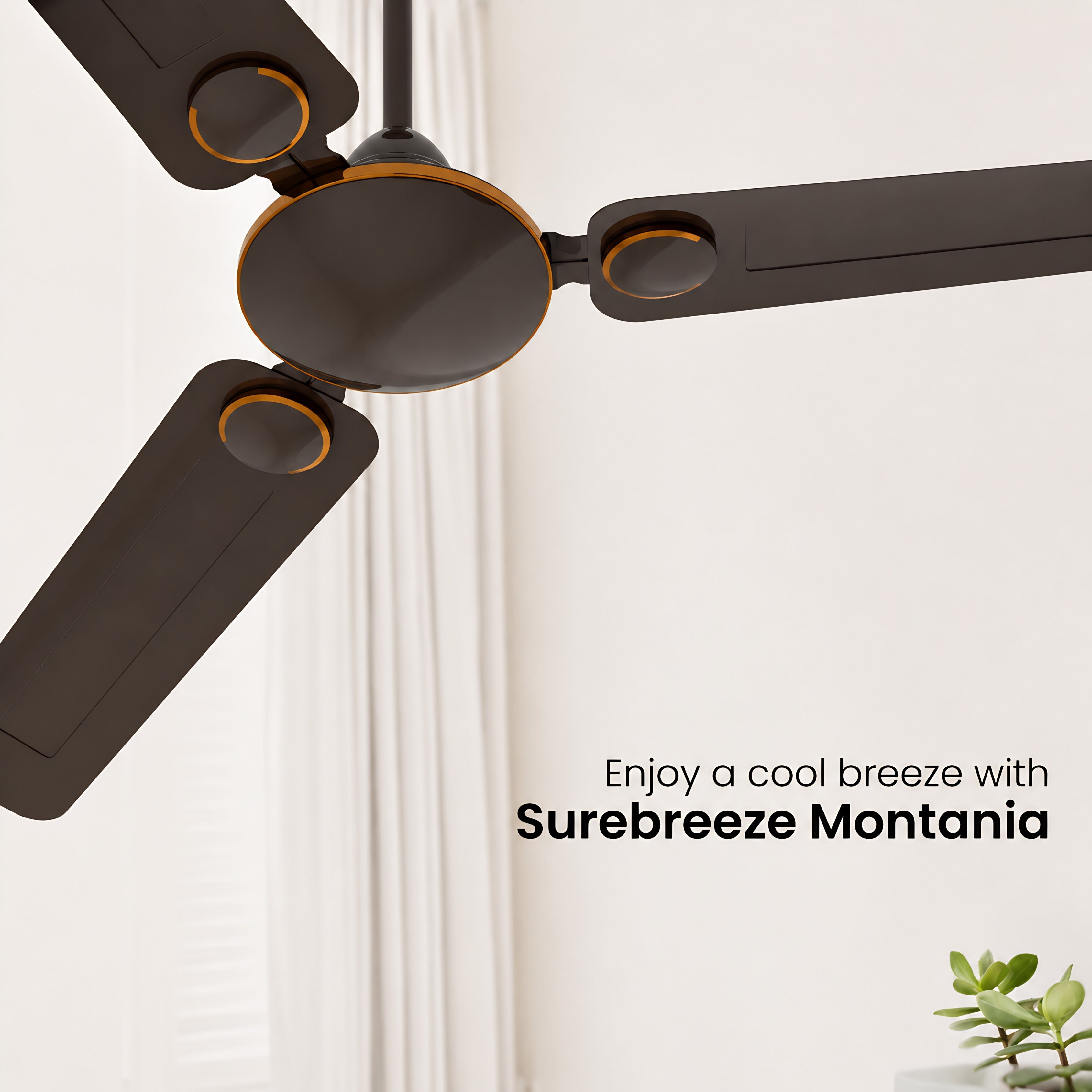 Crompton Surebreeze Montania 1200mm Ceiling Fan | 210 CMM Air Delivery | 53W Power | 3 Blades | 2 Year Warranty