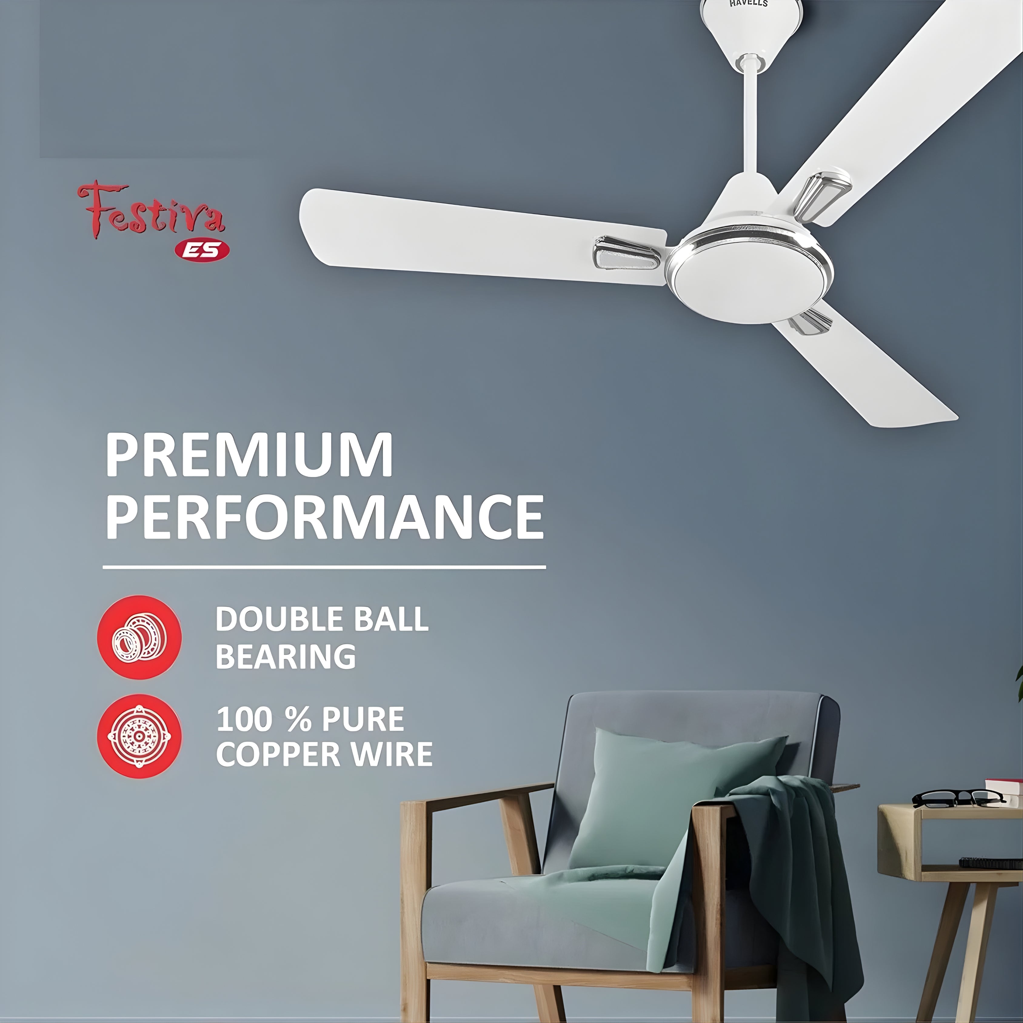 Havells Festiva 1200mm Dust Resistant Ceiling Fan Pearl Ivory – High Speed Copper Motor Decorative Fan