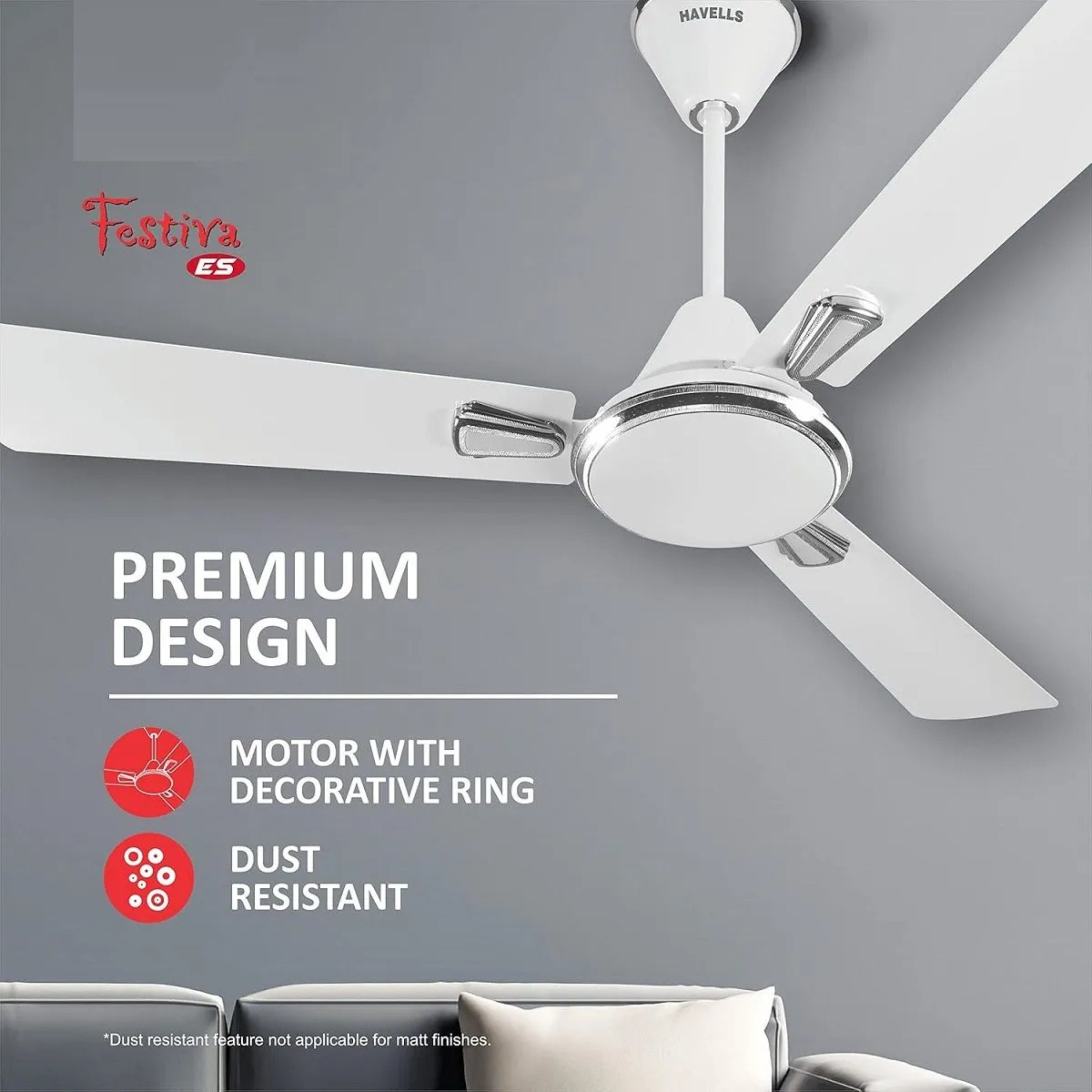 Havells Festiva 1200mm Dust Resistant Ceiling Fan Pearl Ivory – High Speed Copper Motor Decorative Fan