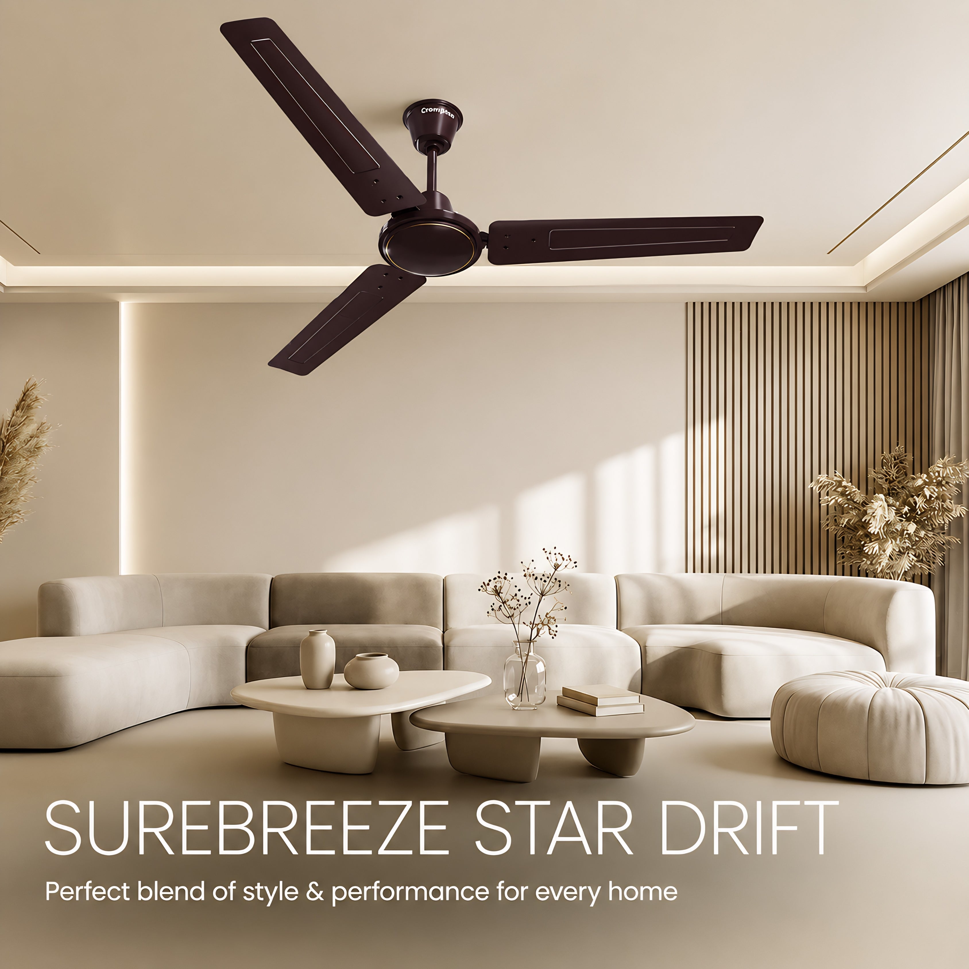 Crompton Surebreeze Starbriz 1200mm Ceiling Fan Brown | 390 RPM | 210 CMM Air Delivery | 53W Power | 3 Blades | 2 Year Warranty