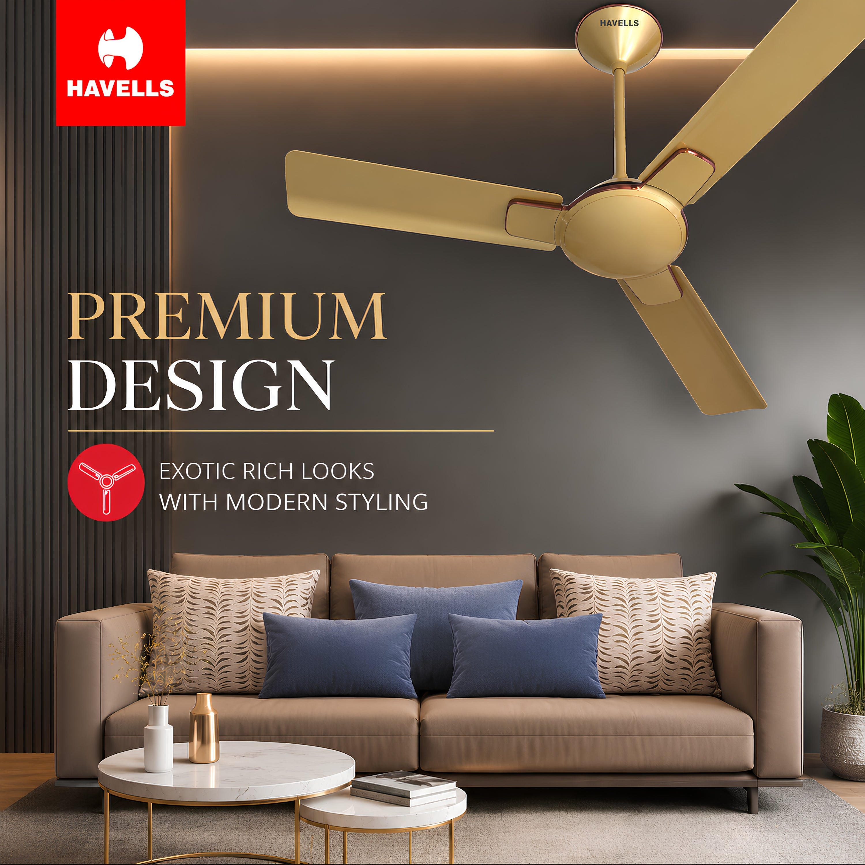 Havells Enticer ES 1200mm Ceiling Fan Beige Copper | 100% Copper Motor | 2 Year Warranty