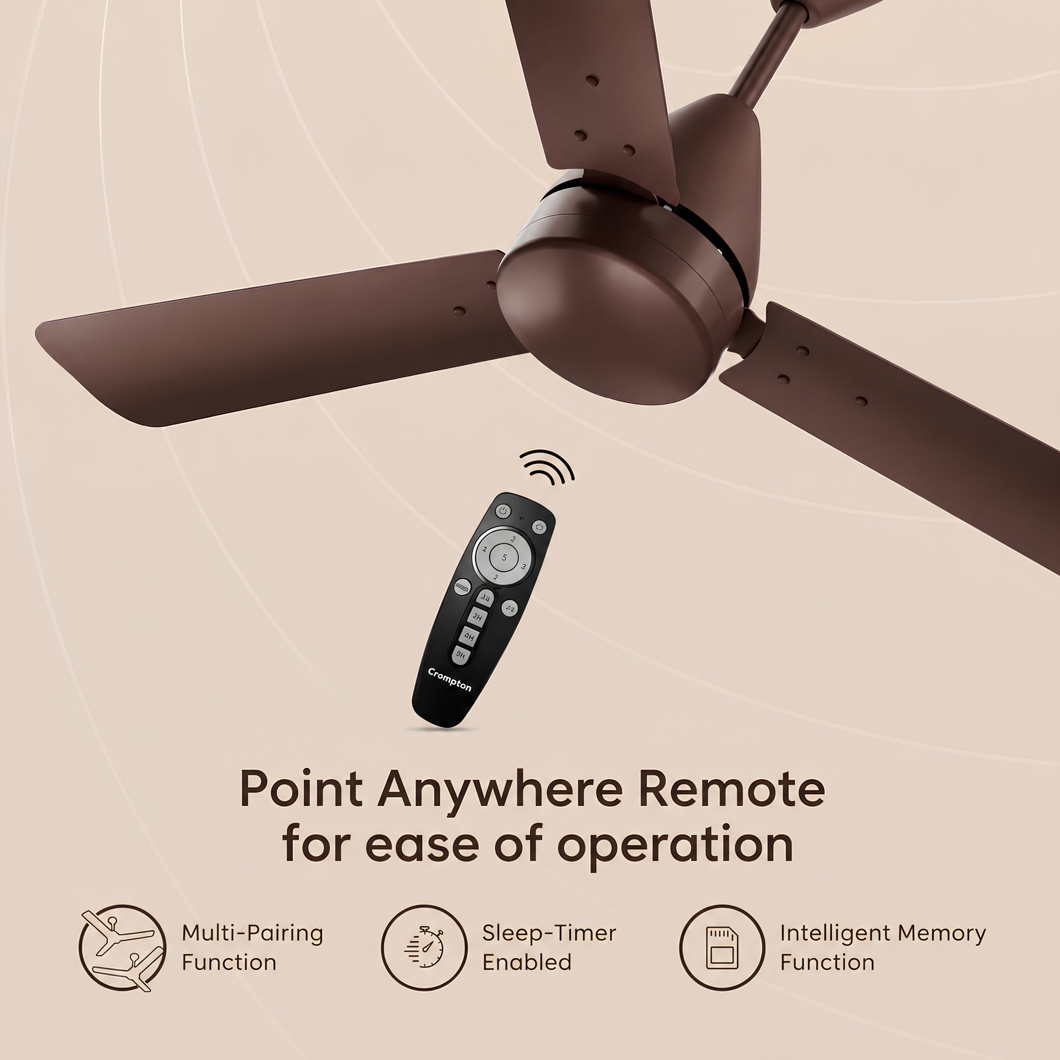 Crompton Energion Cookie 1200mm BLDC Ceiling Fan with Remote Control | BEE 5 Star Rated Energy Efficient | High Air Delivery  | Anti-Rust Blades | 2 Year Manufacturer Warranty