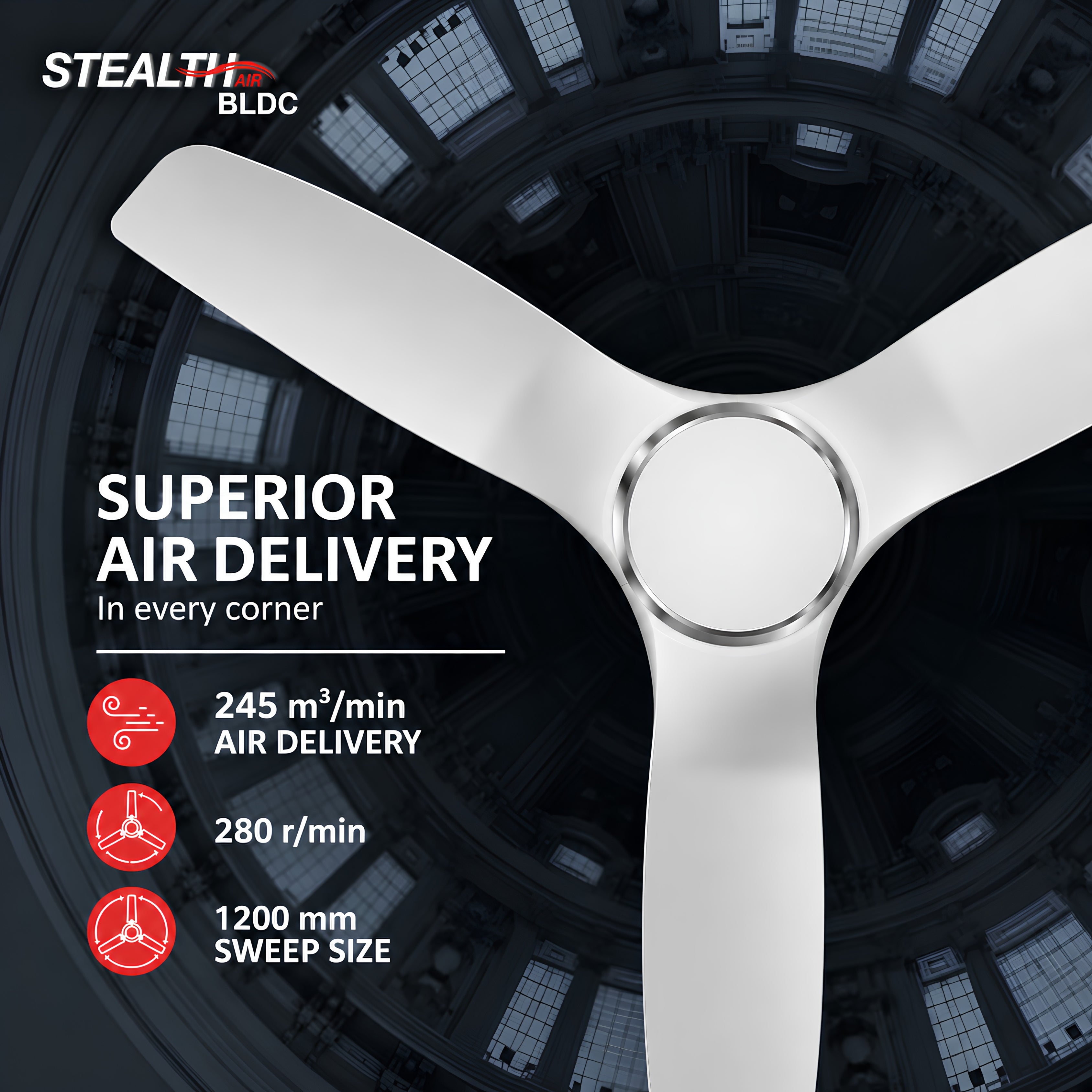 Havells Stealth Air BLDC Ceiling Fan 1250mm Pearl White | Energy Saving & Silent Operation