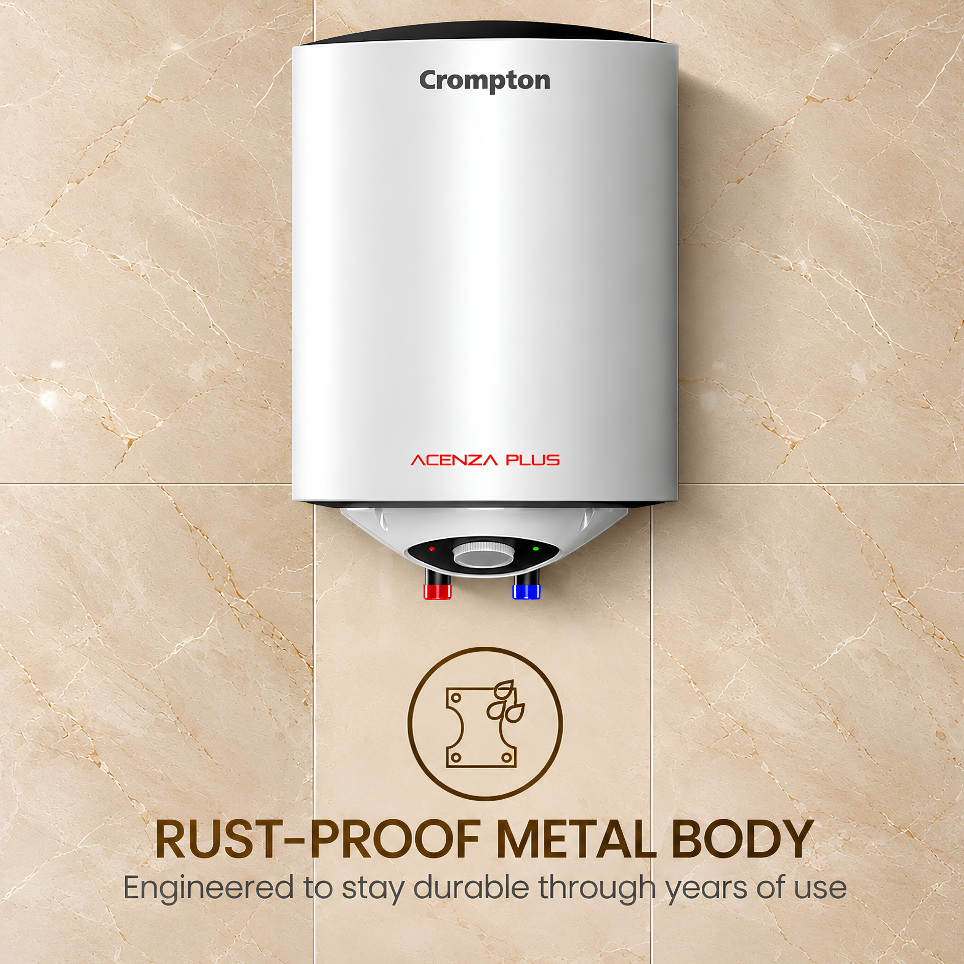 Crompton Acenza Plus 15 L Storage Water Heater (Geyser) | Superior Glassline Coating | 8 Bar Pressure | 7-Year Tank Warranty | 2000W