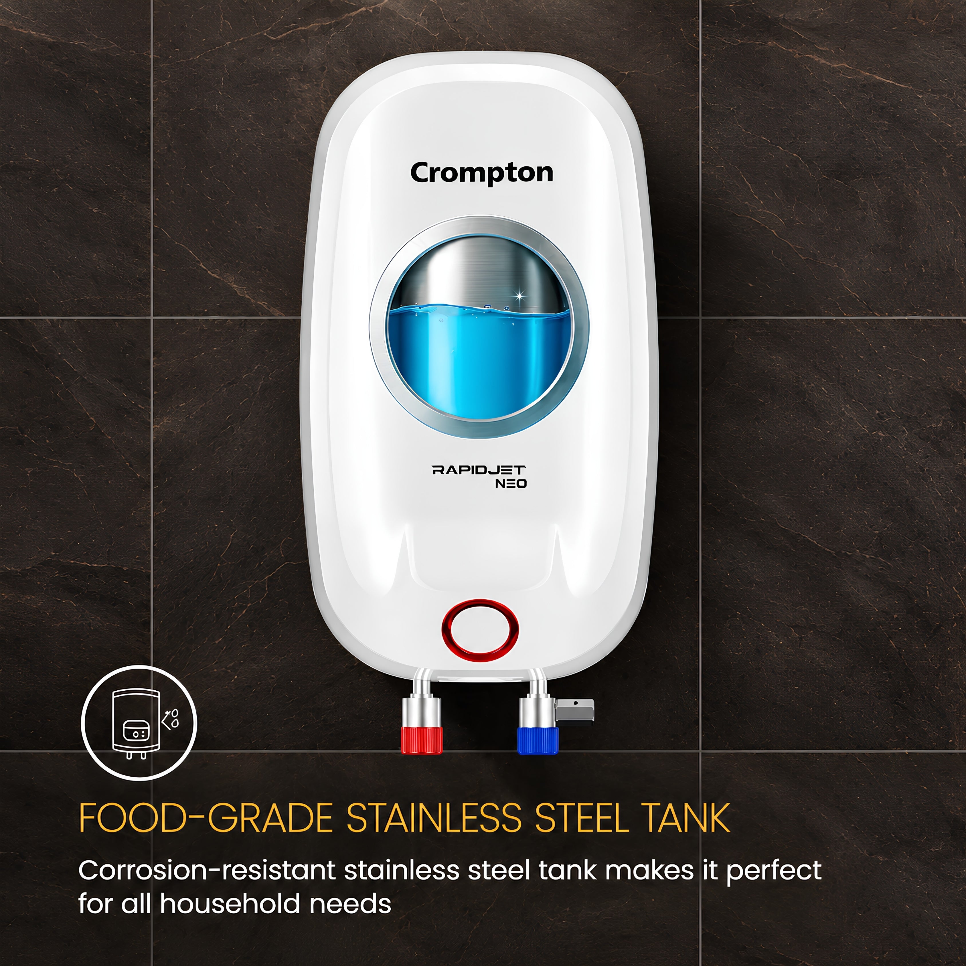 Crompton Rapid Jet Neo 3L Instant Water Heater | Free Pipes | 5 Year Tank Warranty