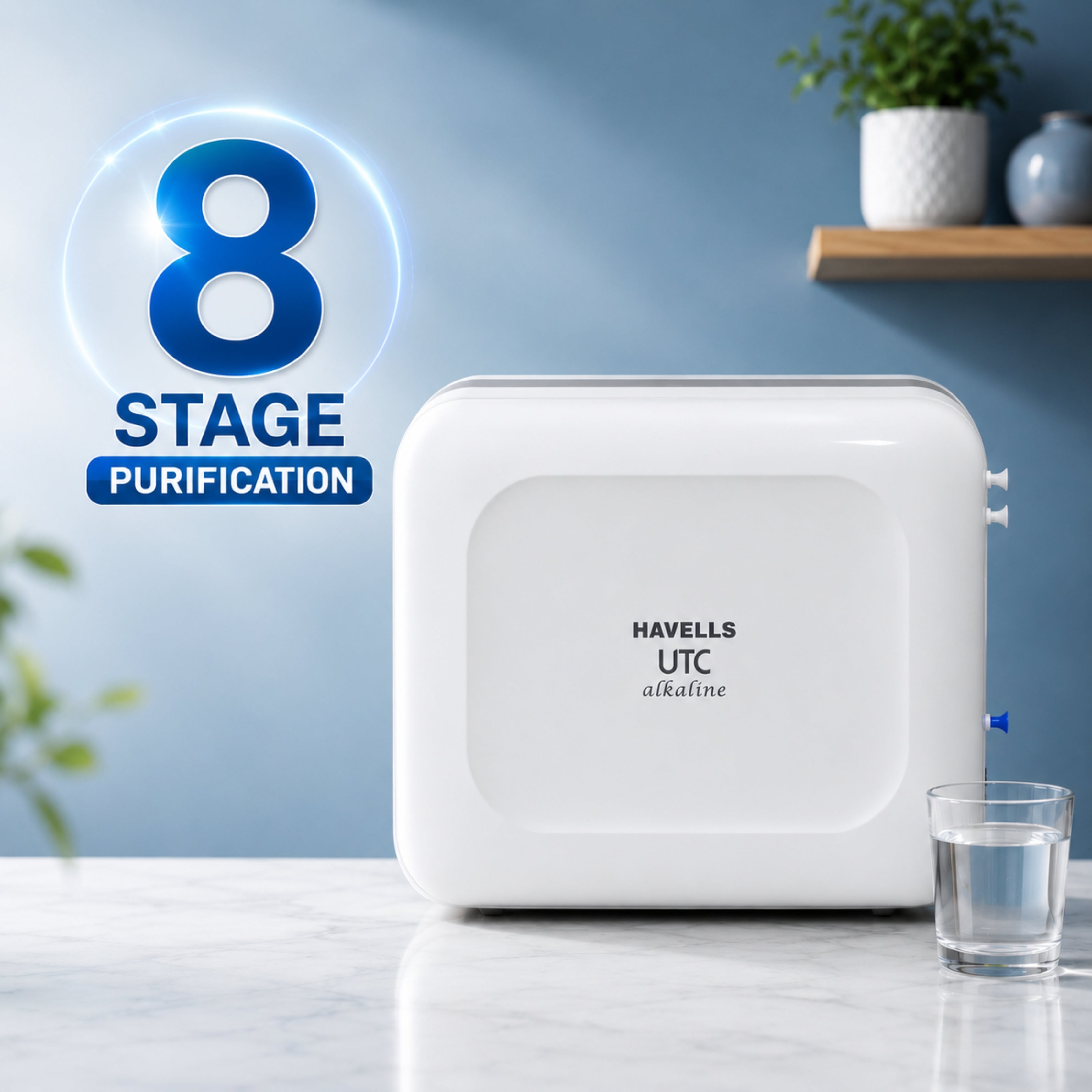 Havells UTC RO+UV Alkaline Water Purifier 8L Storage White