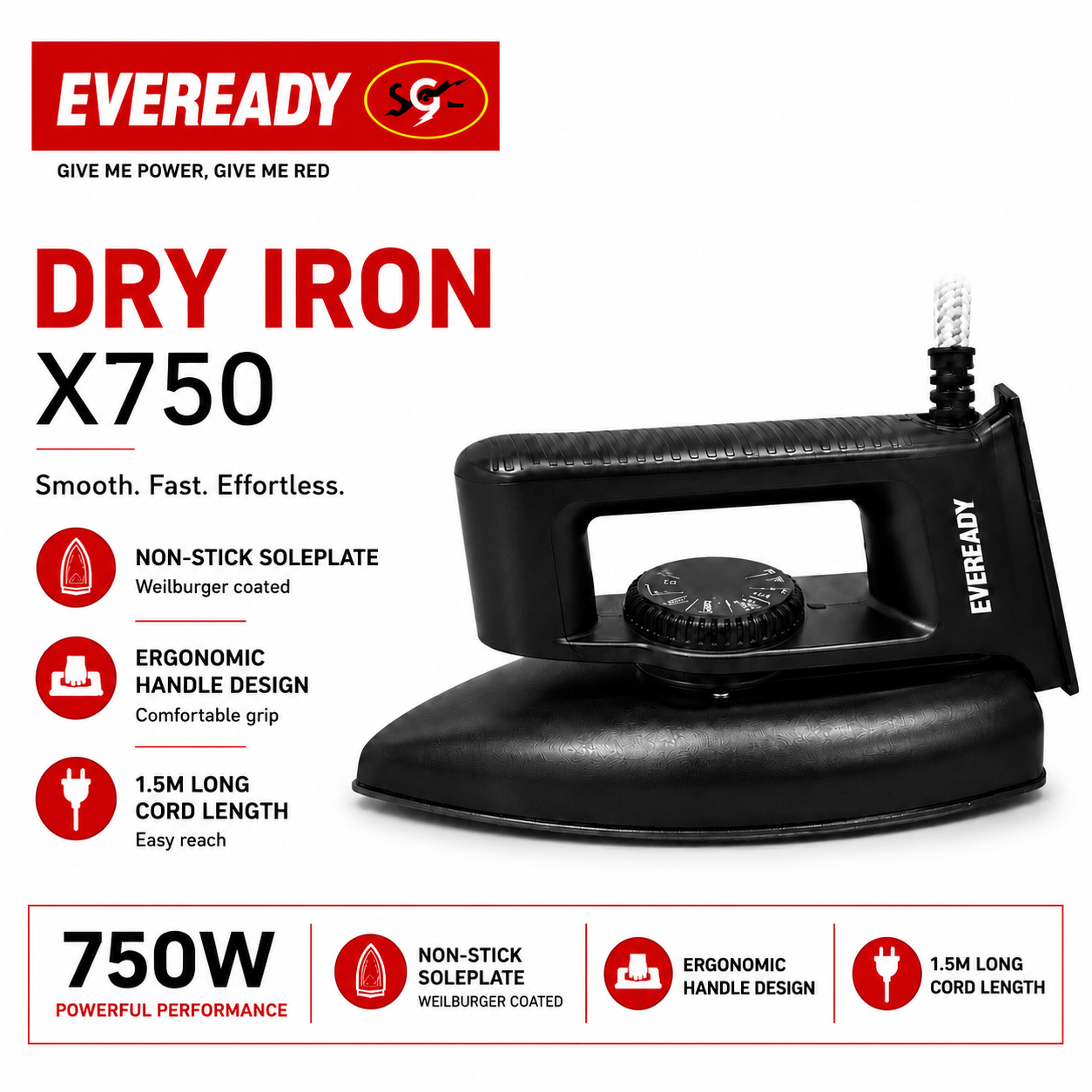 Eveready 750W Dry Iron X750