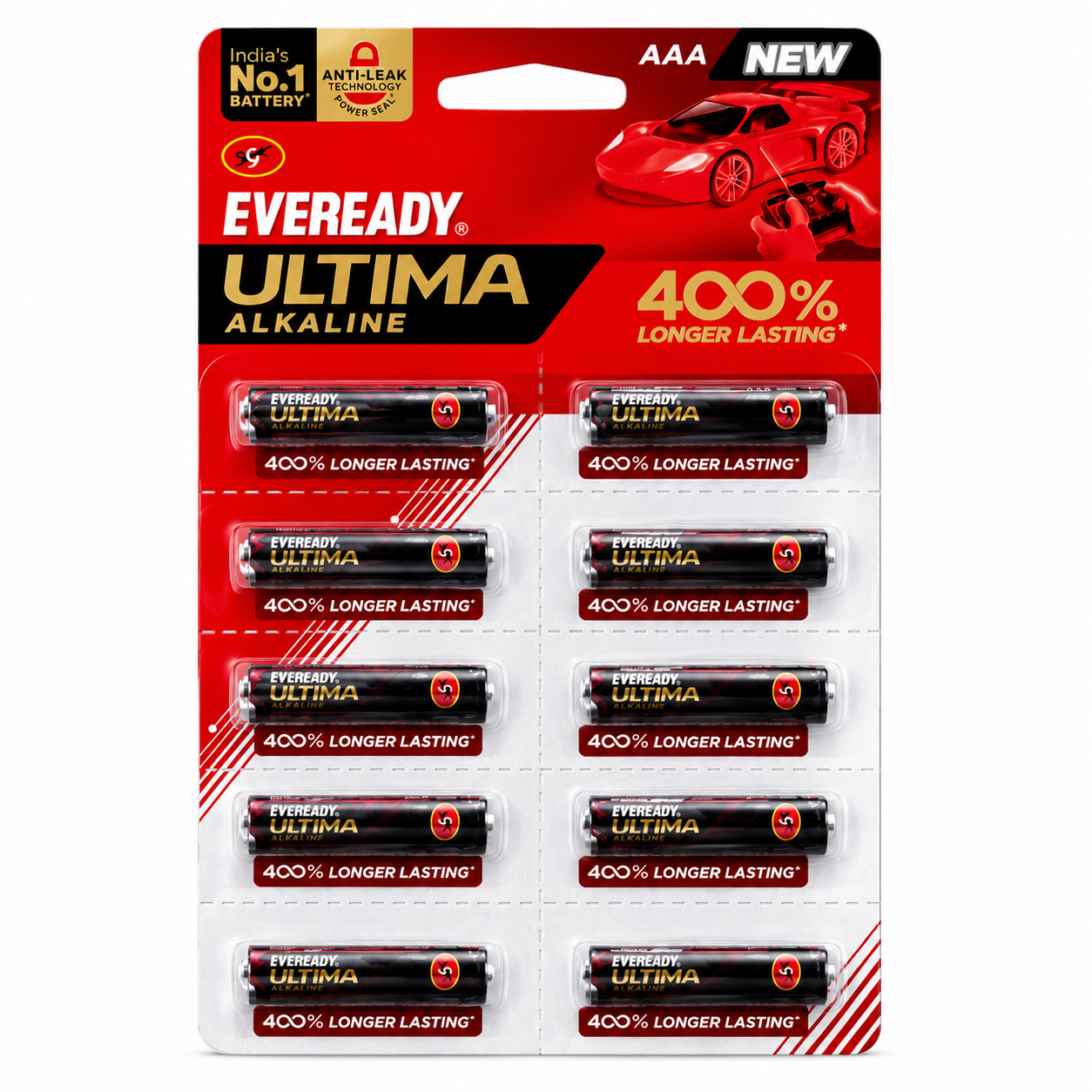 Eveready ultima Alkaline AAA battery 400% longer lasting (10 pieces cell)