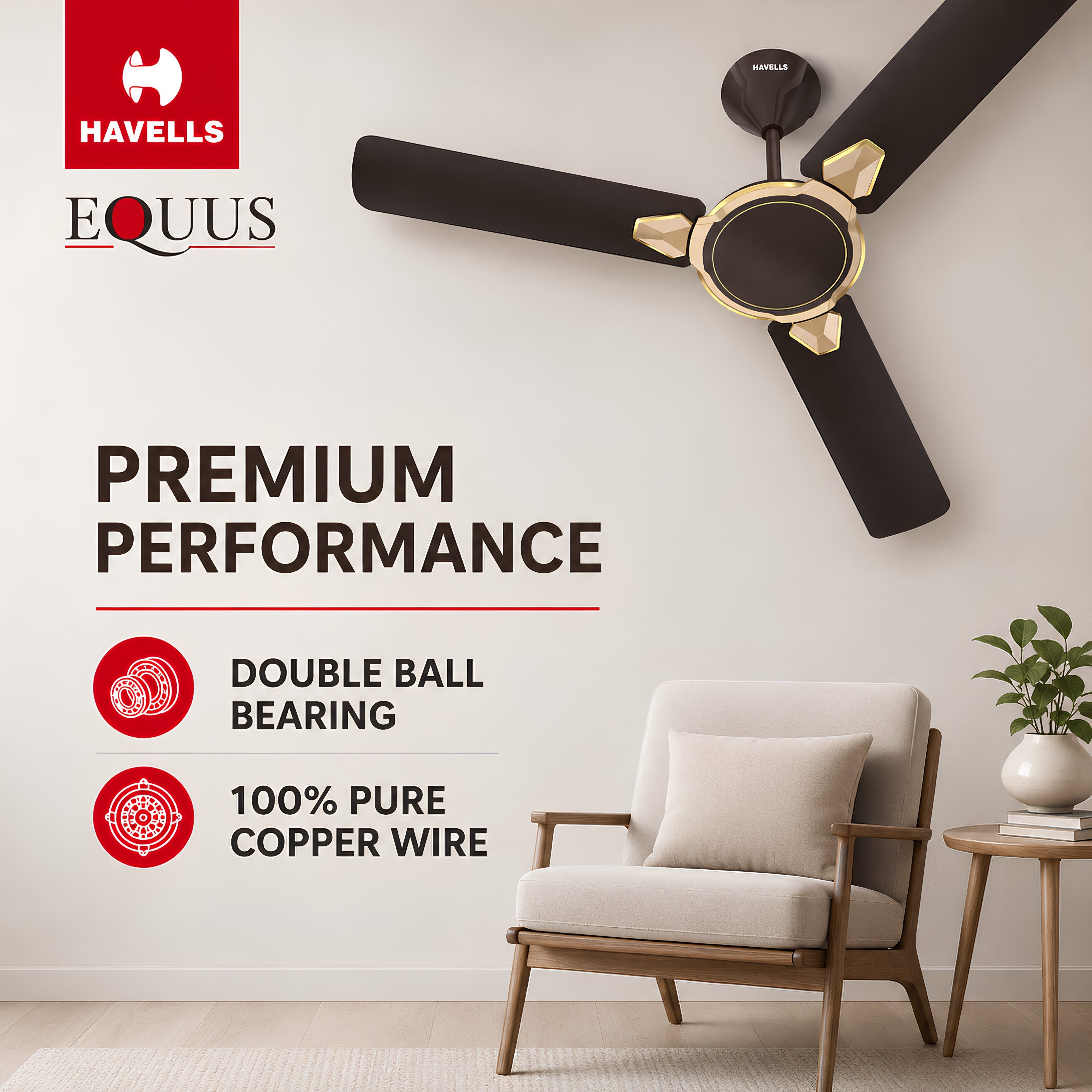 Havells Equs 1200mm Ceiling Fan Smoke Brown | 100% Copper Motor | 2 Year Warranty