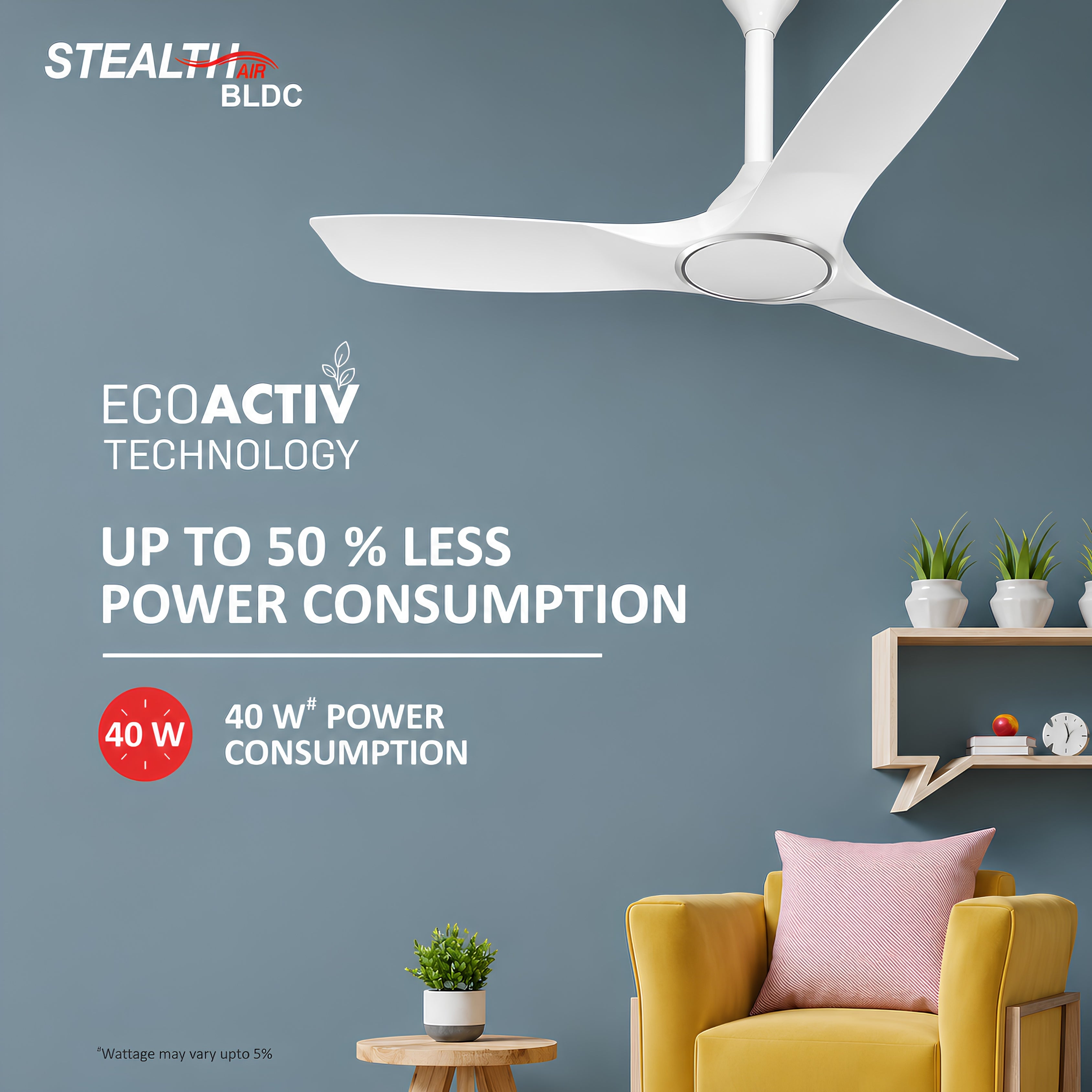 Havells Stealth Air BLDC Ceiling Fan 1250mm Pearl White | Energy Saving & Silent Operation