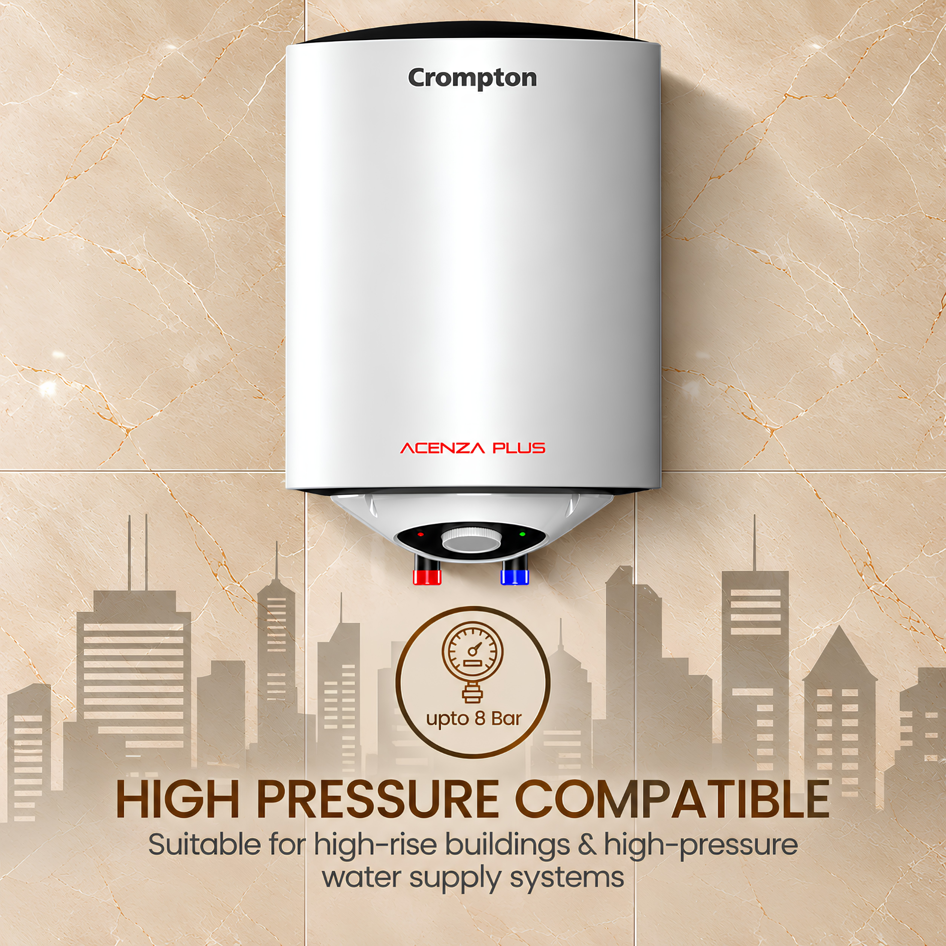 Crompton Acenza Plus 15 L Storage Water Heater (Geyser) | Superior Glassline Coating | 8 Bar Pressure | 7-Year Tank Warranty | 2000W