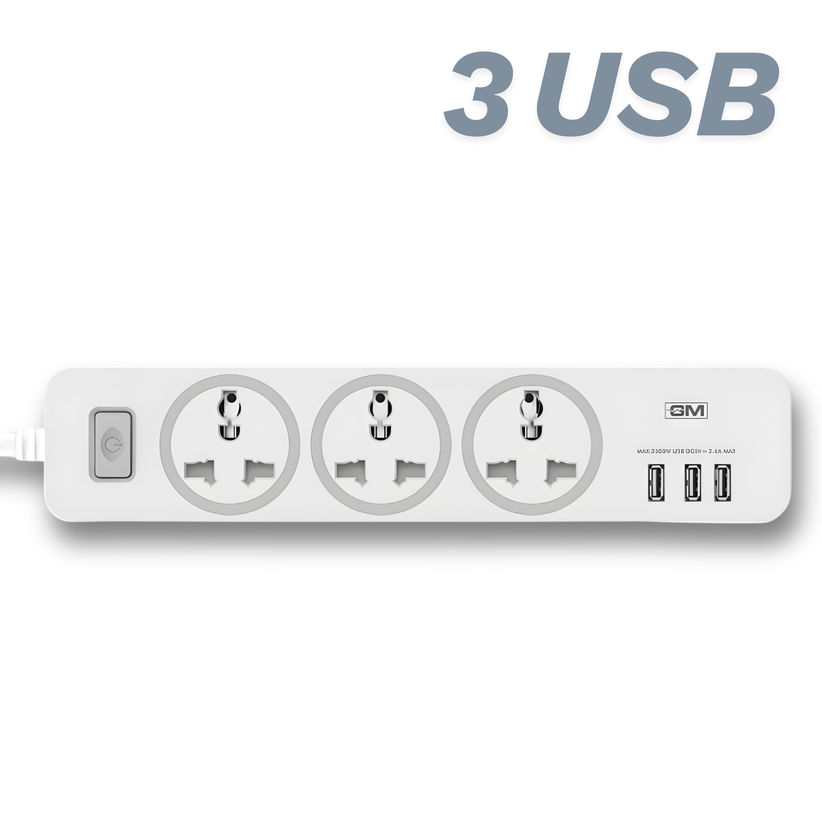 GM Cuba 3-Way Power Extension with 3 USB Ports