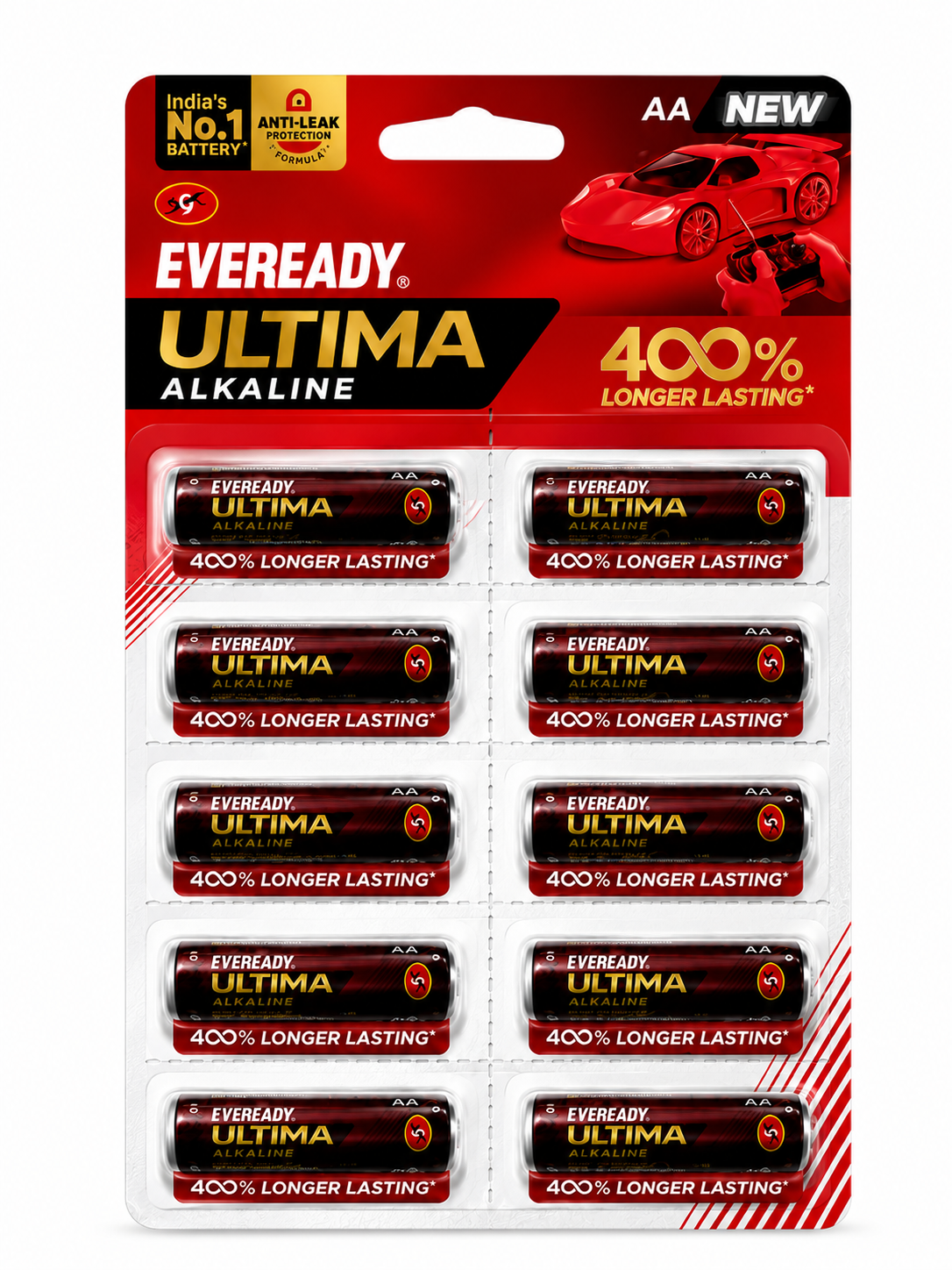 Eveready ultima Alkaline AA battery 400% longer lasting (10 pieces cell)