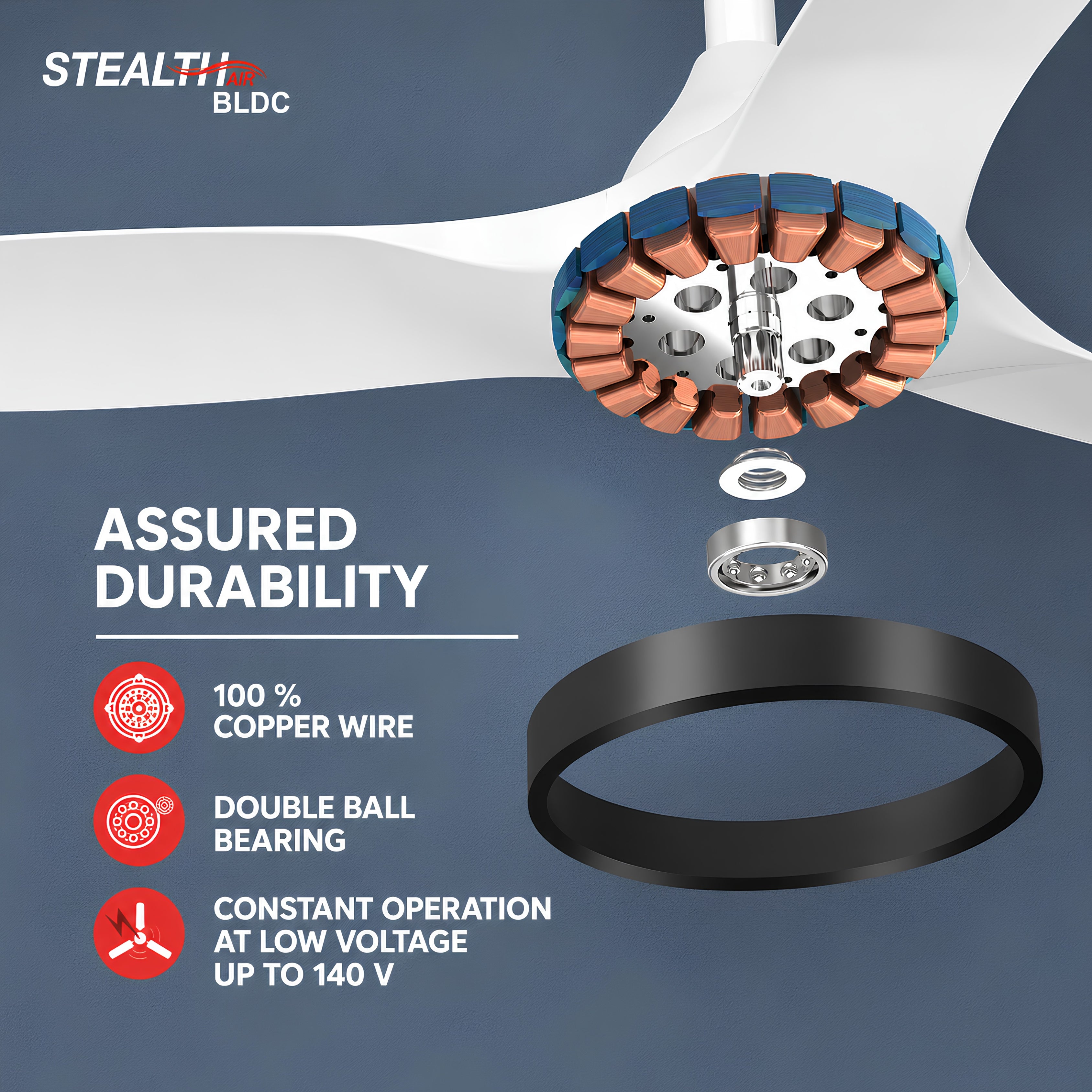 Havells Stealth Air BLDC Ceiling Fan 1250mm Pearl White | Energy Saving & Silent Operation