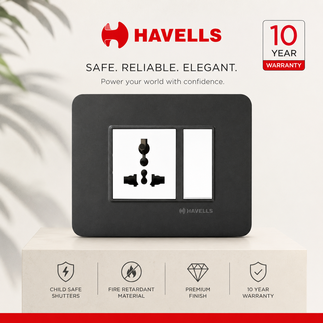 Havells Crabtree Signia 10A Modular Switch Grey | 10-Year On-Site Warranty