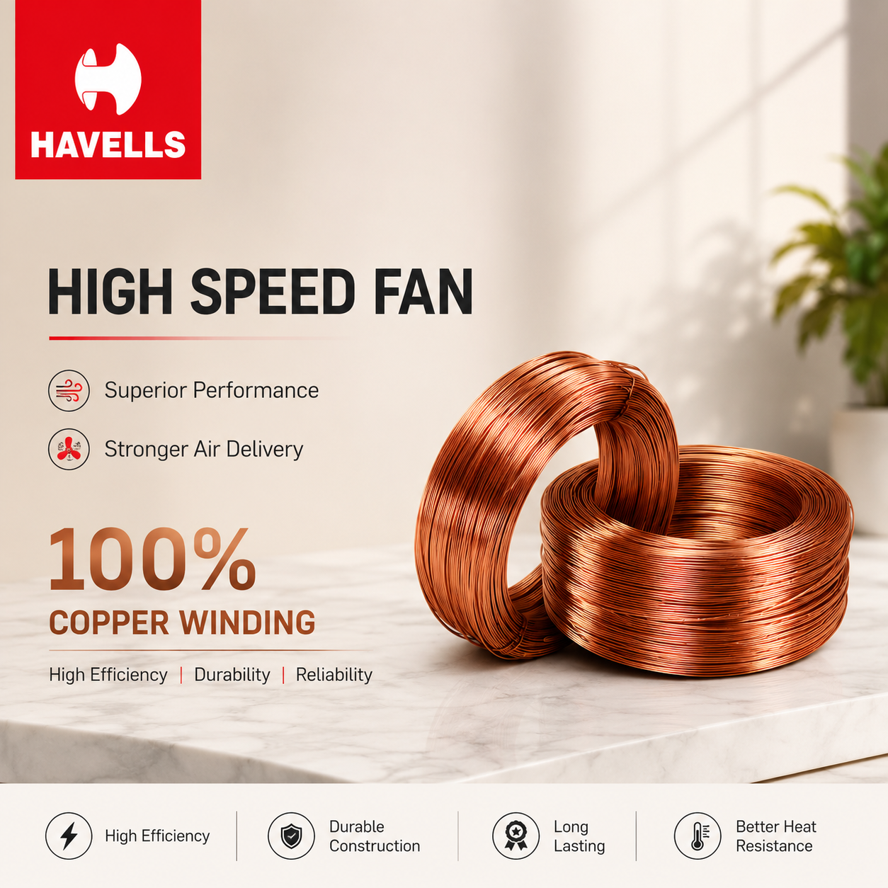 Havells Thrill Air Ceiling Fan (48 Inch) |100% Copper Motor | High Air Delivery | Energy Efficient | 100% Copper Motor | Brown
