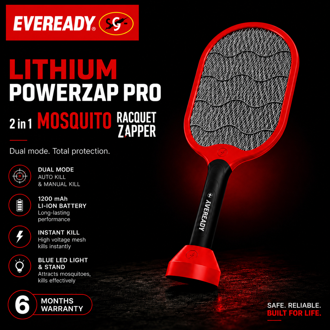 Eveready 2in1 Mosquito Racquet Zapper 1200 mAh battery