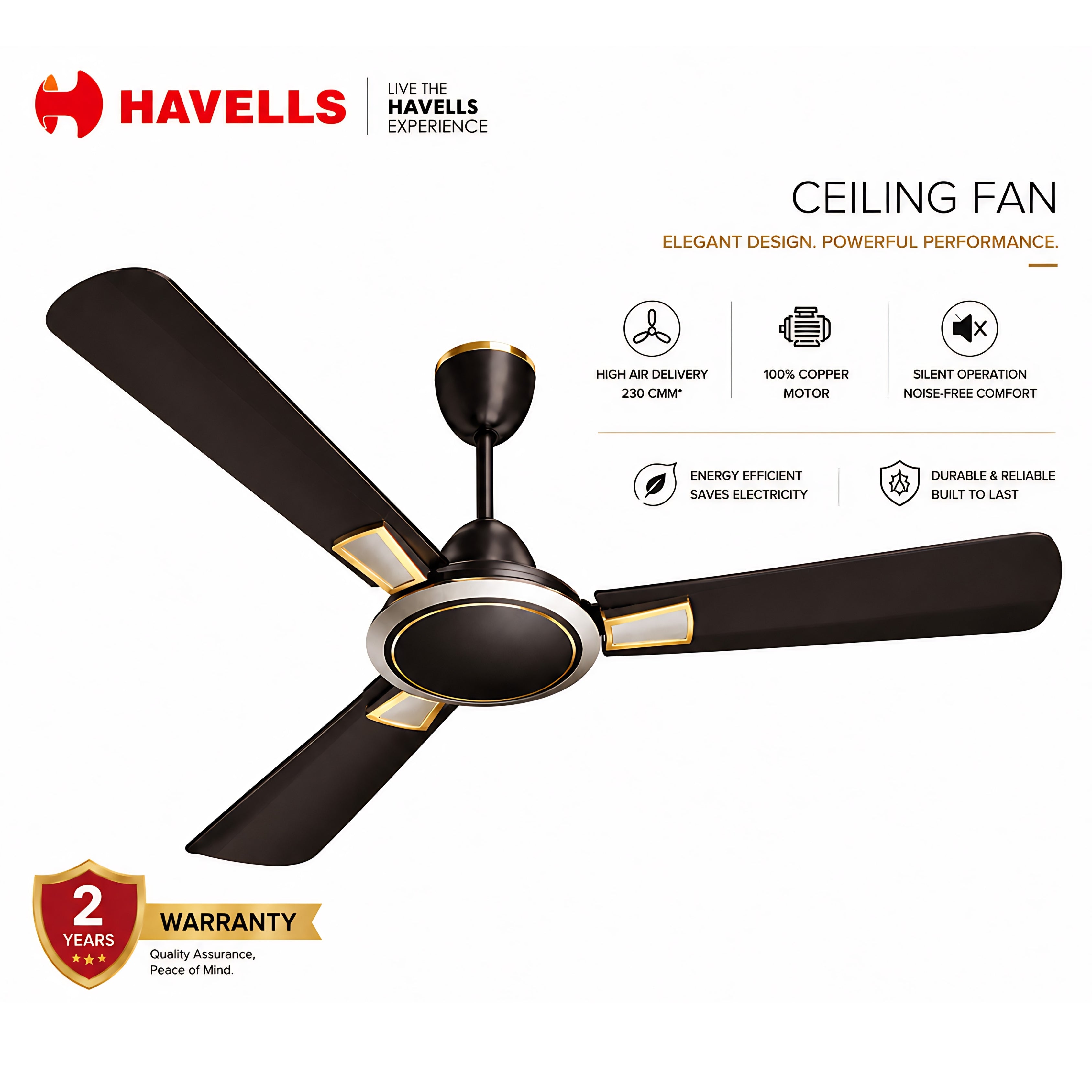 Havells Astra 1200mm Ceiling Fan (Smoke Brown) | 2-Year Warranty