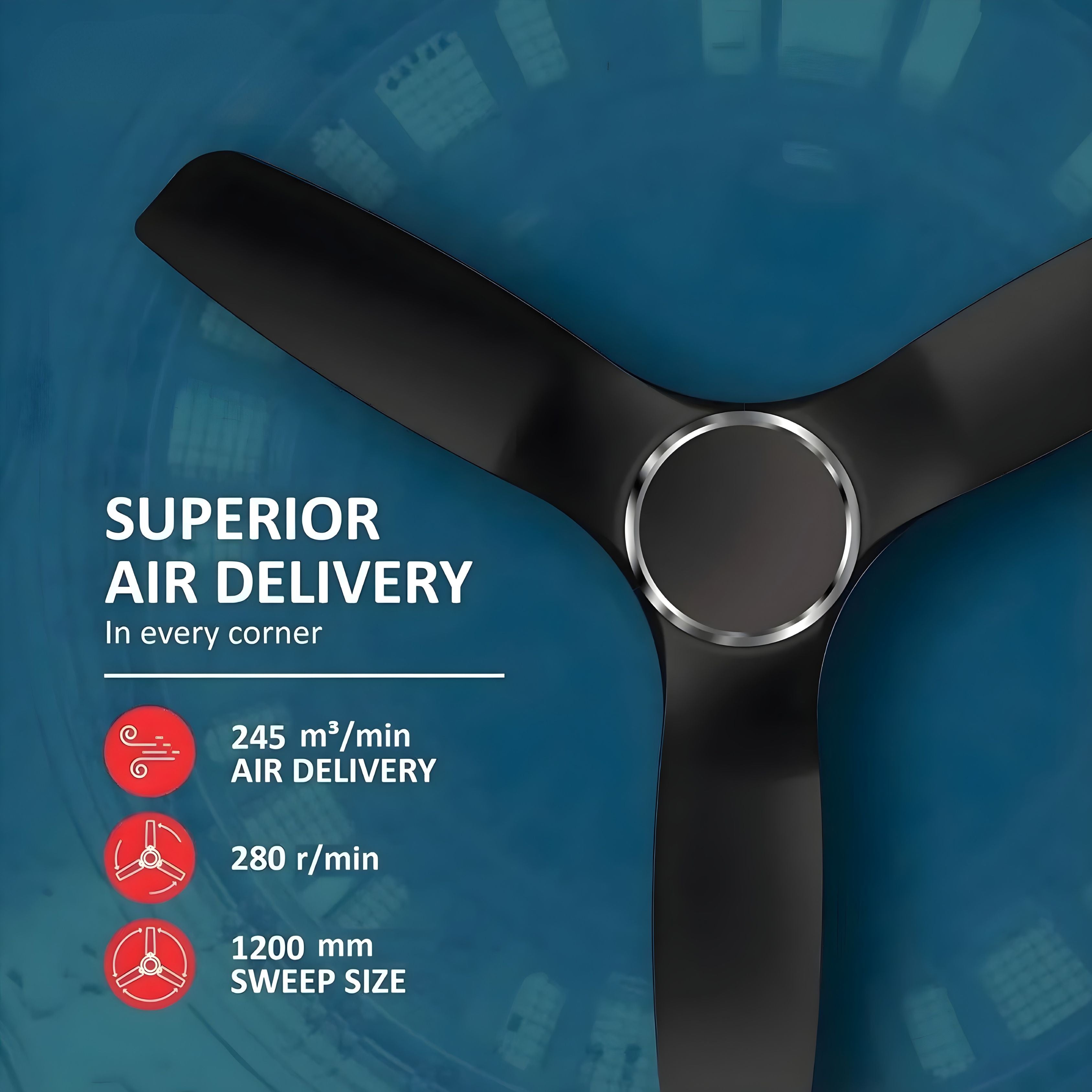 Havells Stealth Air Silent Ceiling Fan 1250mm –Black