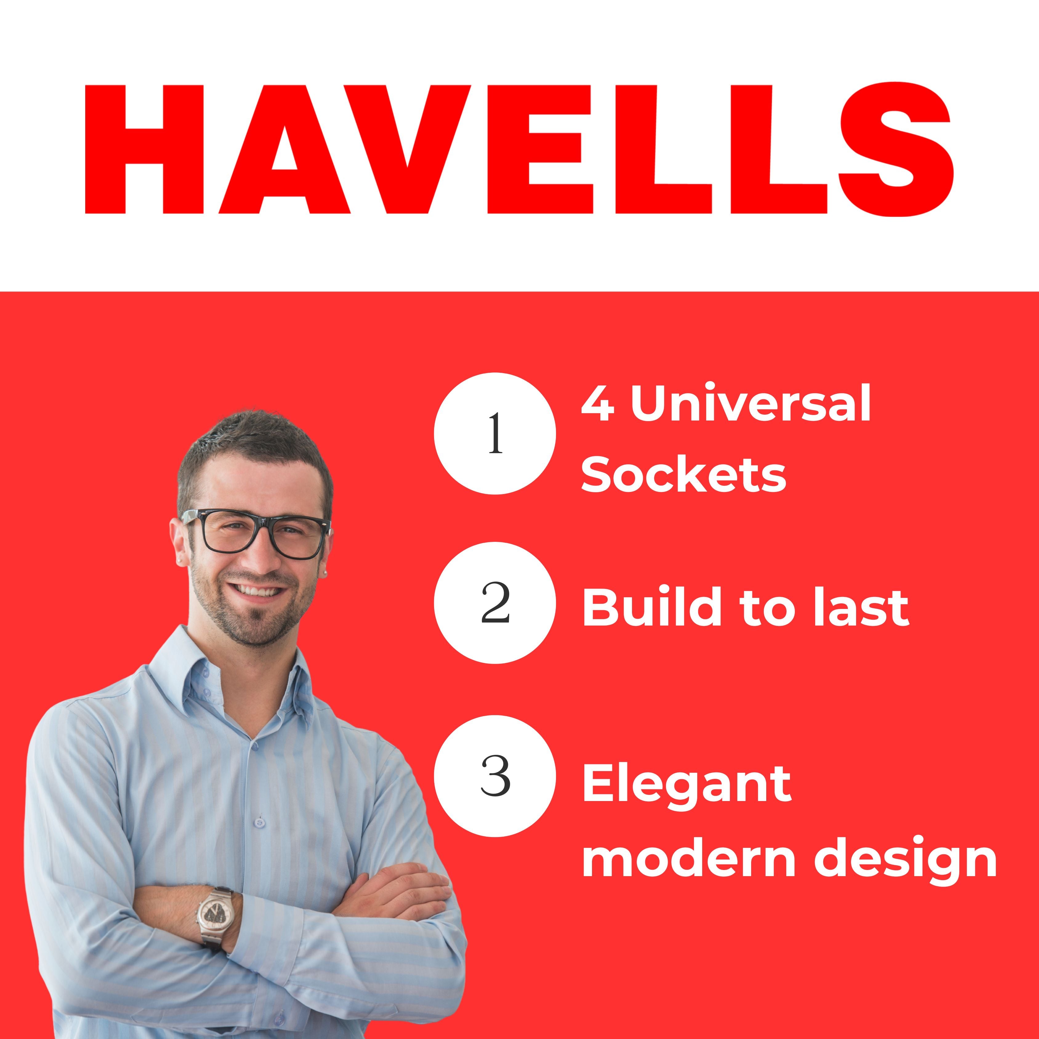 Havells 4-Way Power Extension Board – White | Multi Plug Socket