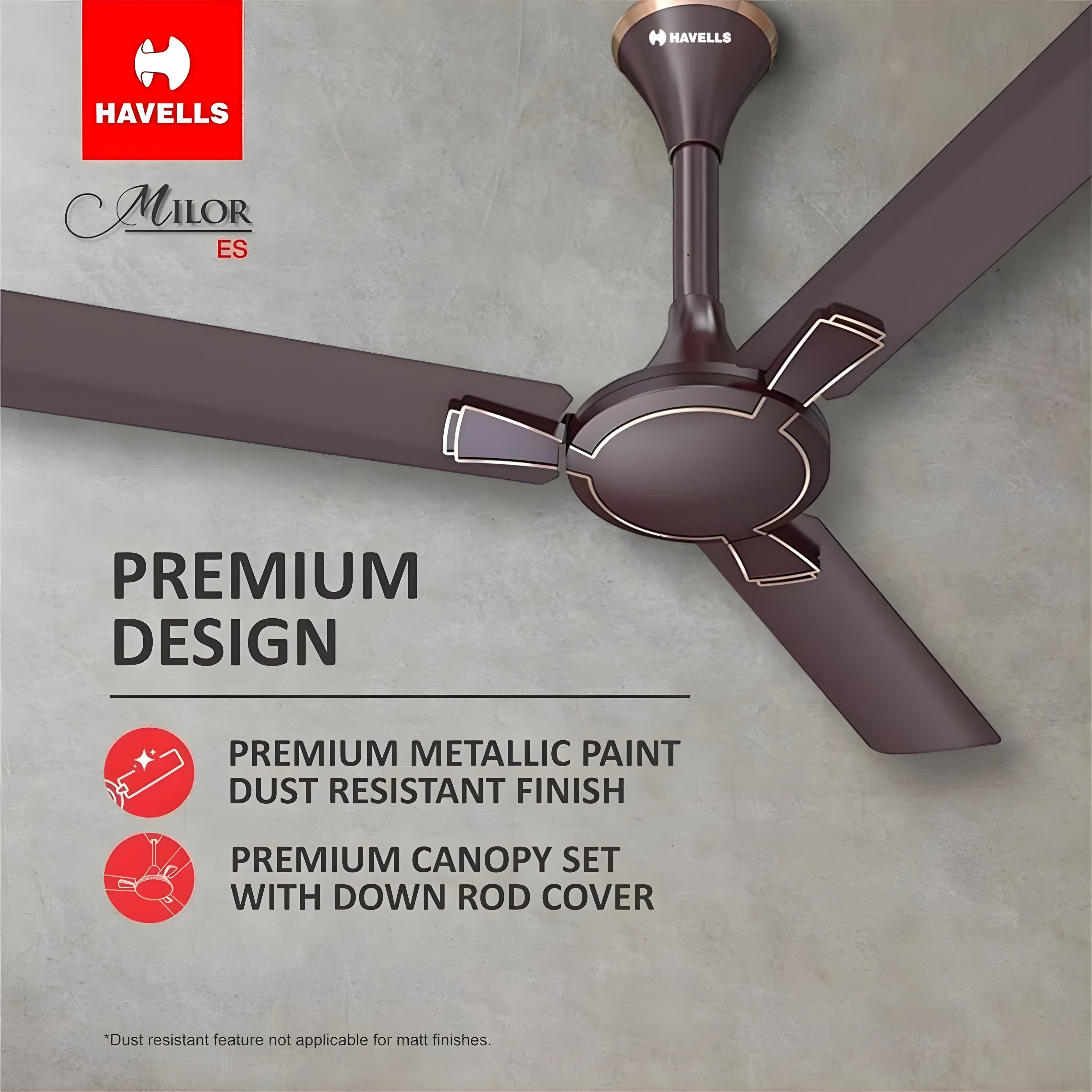 Havells Milor 1200mm Ceiling Fan (Pack of 3) Dusk Brown | 100% Copper Motor | 2 Year Warranty (Copy)
